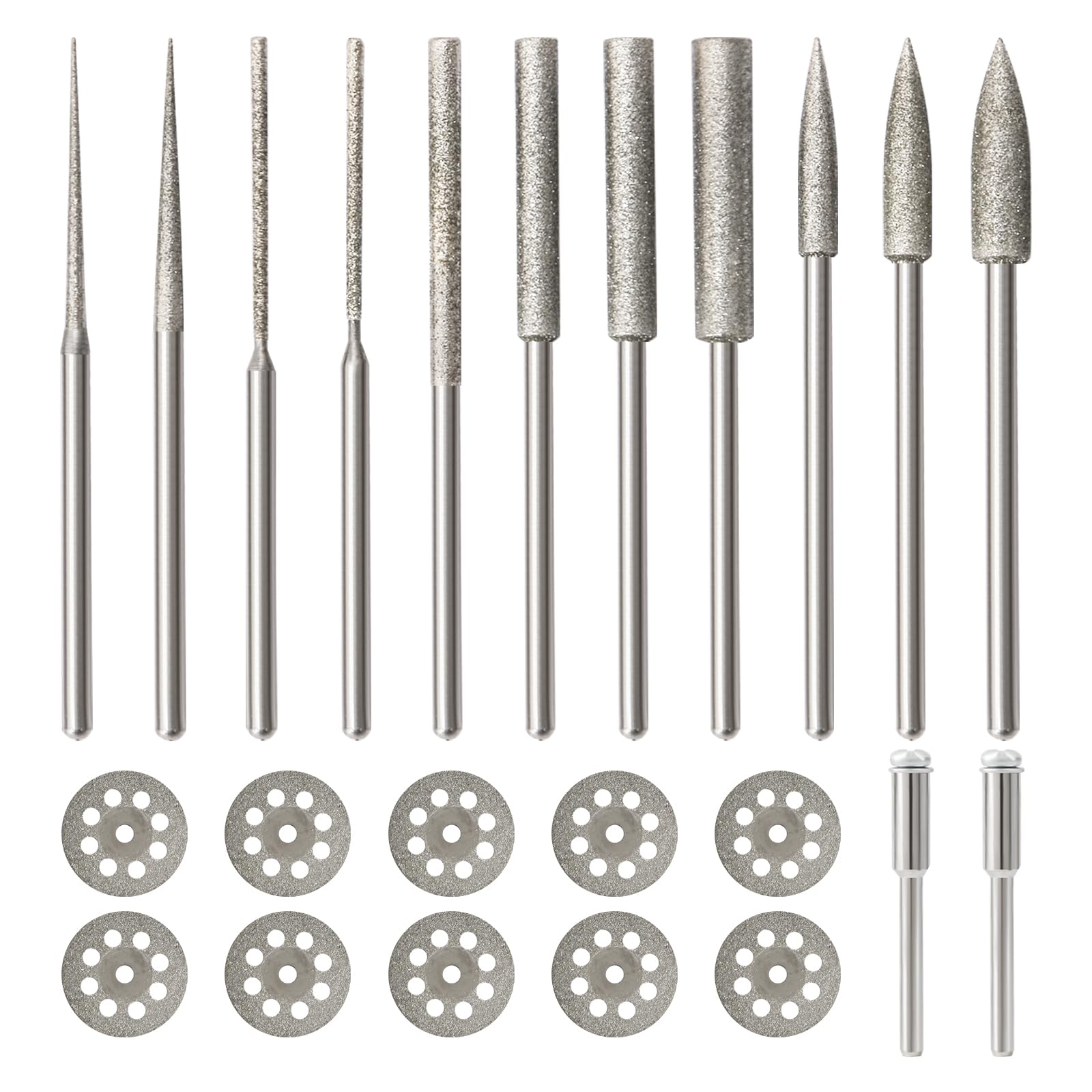 Hakkin 21Pcs Diamond Stone Carving Set including Diamond Burr Bits and Cutting Discs, 3mm Shank