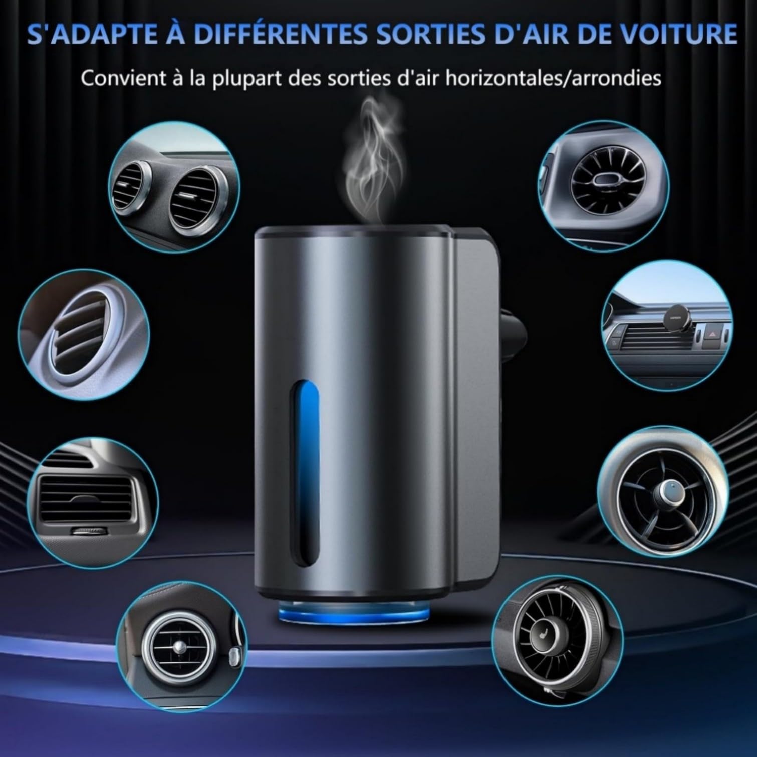 Électrique Diffuseur Voiture avec 3 parfums (Colognee/Style Parisien/Hiltonn), Diffuseur Électrique, Atomiseur Ultrasonique, 3 Modes, On/Off Automatique, Batterie Intégrée, Diffuseur d'Arômes CFK-3Z
