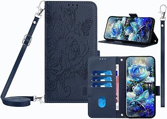 IVY Galaxy A21 PU Leather Flip Cover Wallet Case [Rose][Wrist & Shoulder Strap][Card Holder][Kickstand] for Samsung Galaxy A21 Case - Blue