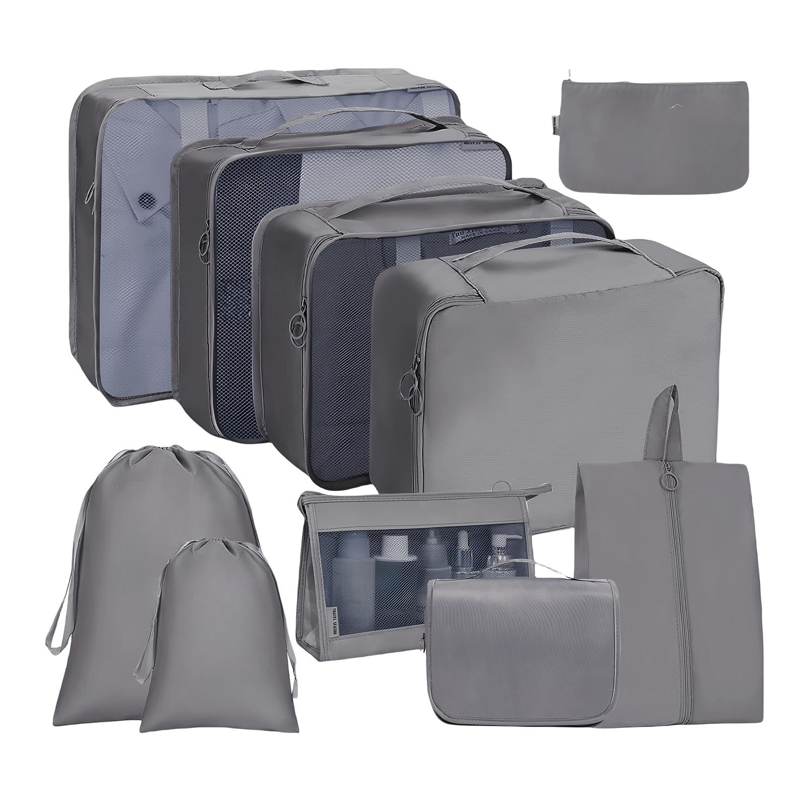 Organizer Valigie Salvaspazio, Cubi di Imballaggio Storage Travel Luggage Valigia Organizer Packing Cubes for Travel Set Viaggiot Essentials(Gray,10 Pcs)
