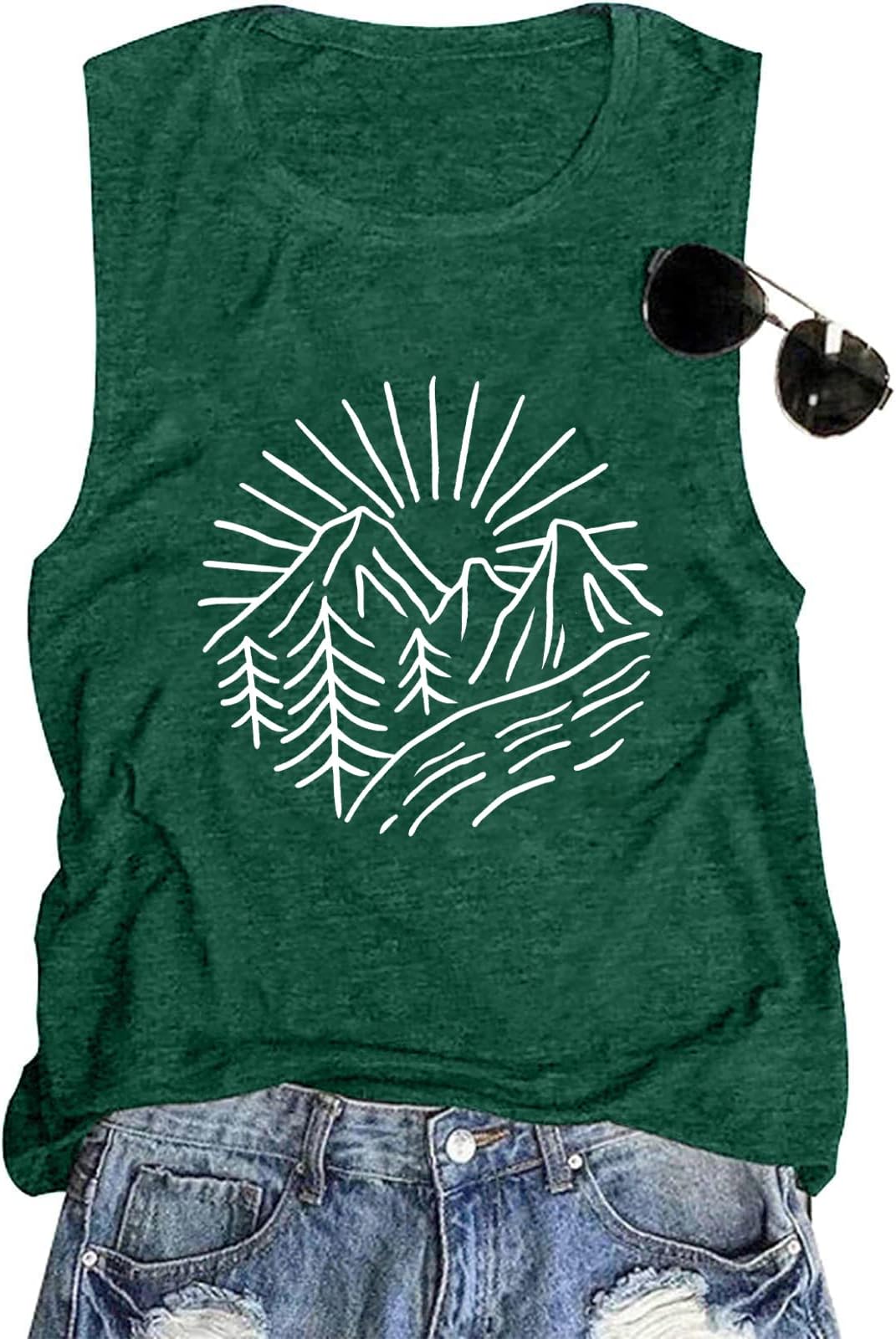 TAOHONGHiking Mountain Tank Tops Women Nature Sunrise Sleeveless Shirts Camping Hiking Vacation Graphic Vest Muscle Tee Tops