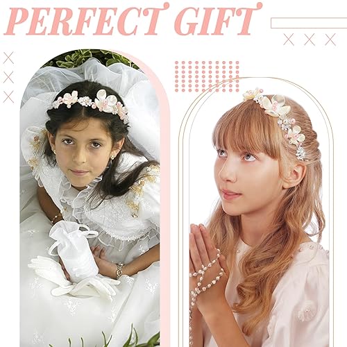 Miniatura 5 de 3 piezas de diadema de flores para niña, diadema de perlas, corona de flores, princesa, diadema de pelo de vid para boda, bebé, niñas, fiesta de