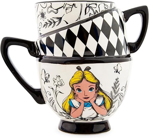 Alicia en el país de las maravillas Disney - Taza de cerámica esculpida monocromática apilada, sin BPA, grande para expreso, cacao, té