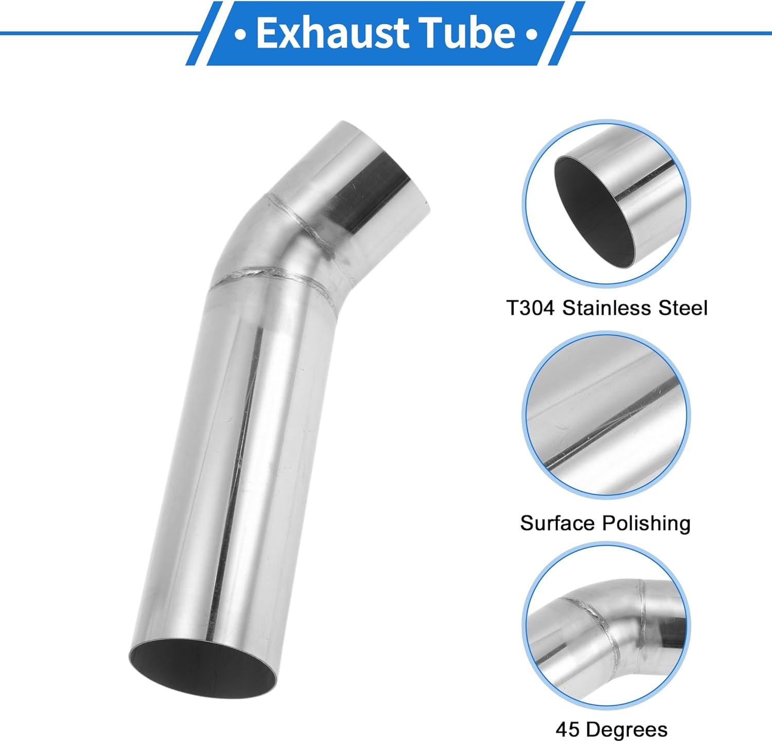 3" OD 45 Degrees Mandrel Bend Elbow T304 Stainless Steel Exhaust Tube Pipe Piping Surface Polishing Silver Tone
