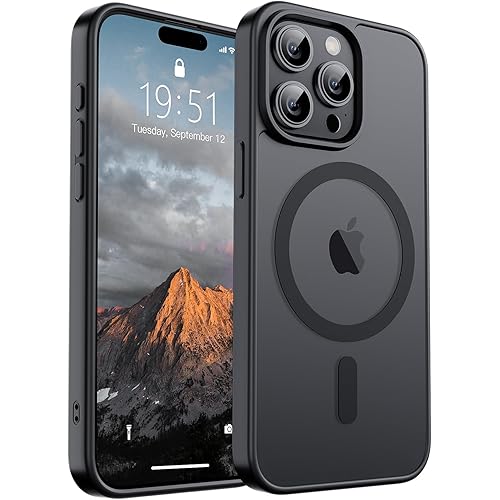 SUPFINE Magnetic for iPhone 15 Pro Case (Compatible with MagSafe) (Military Grade Drop Protection) Translucent Matte Shockproof Phone Cover, Black