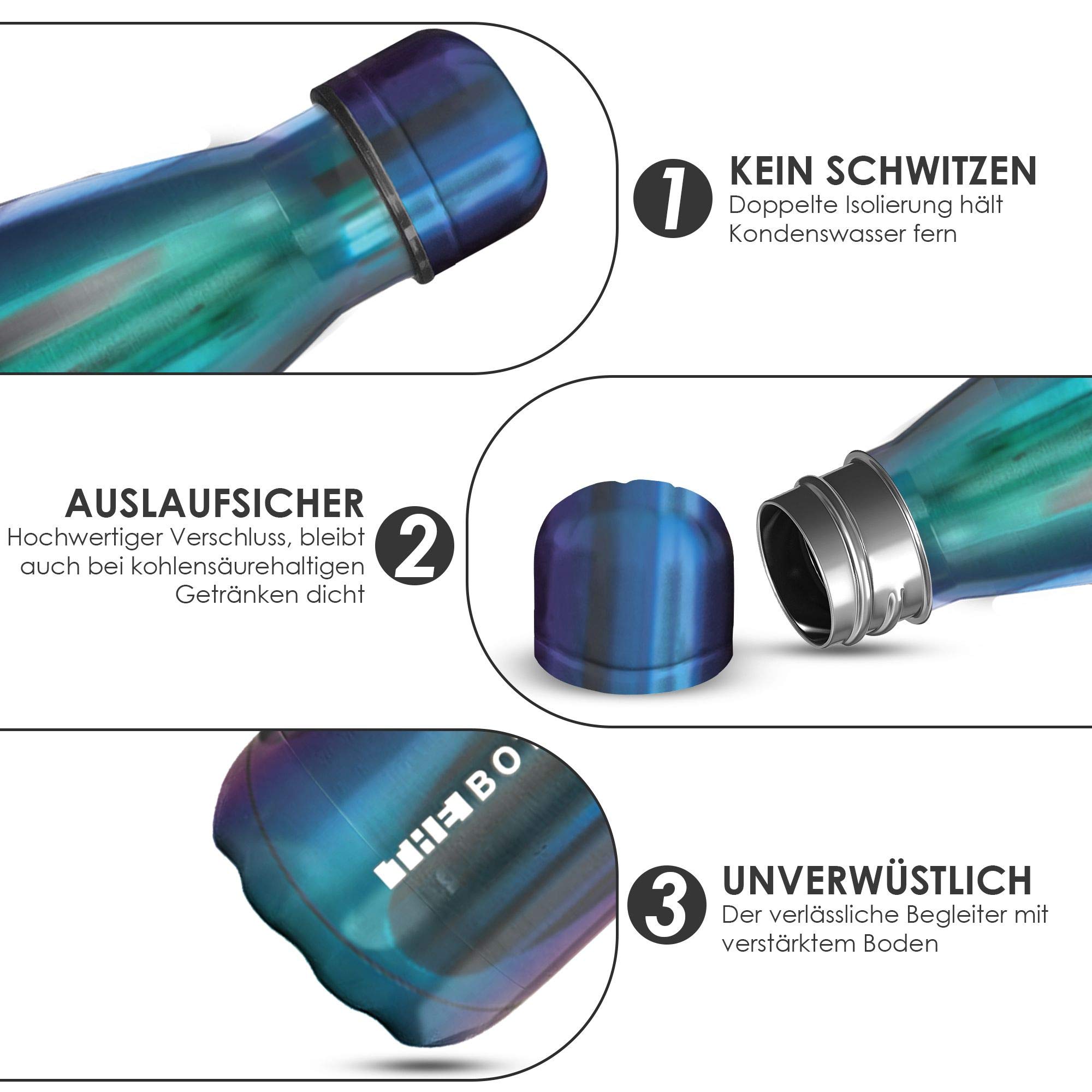 Xanadoo Edelstahl Trinkflasche Kohlensäure geeignet I Eco Thermosflasche ohne Plastik, BPA-frei & auslaufsicher I Isolierte Wasserflasche für Camping, Outdoor, Sport, Schule (blau Chrome, 500ml)