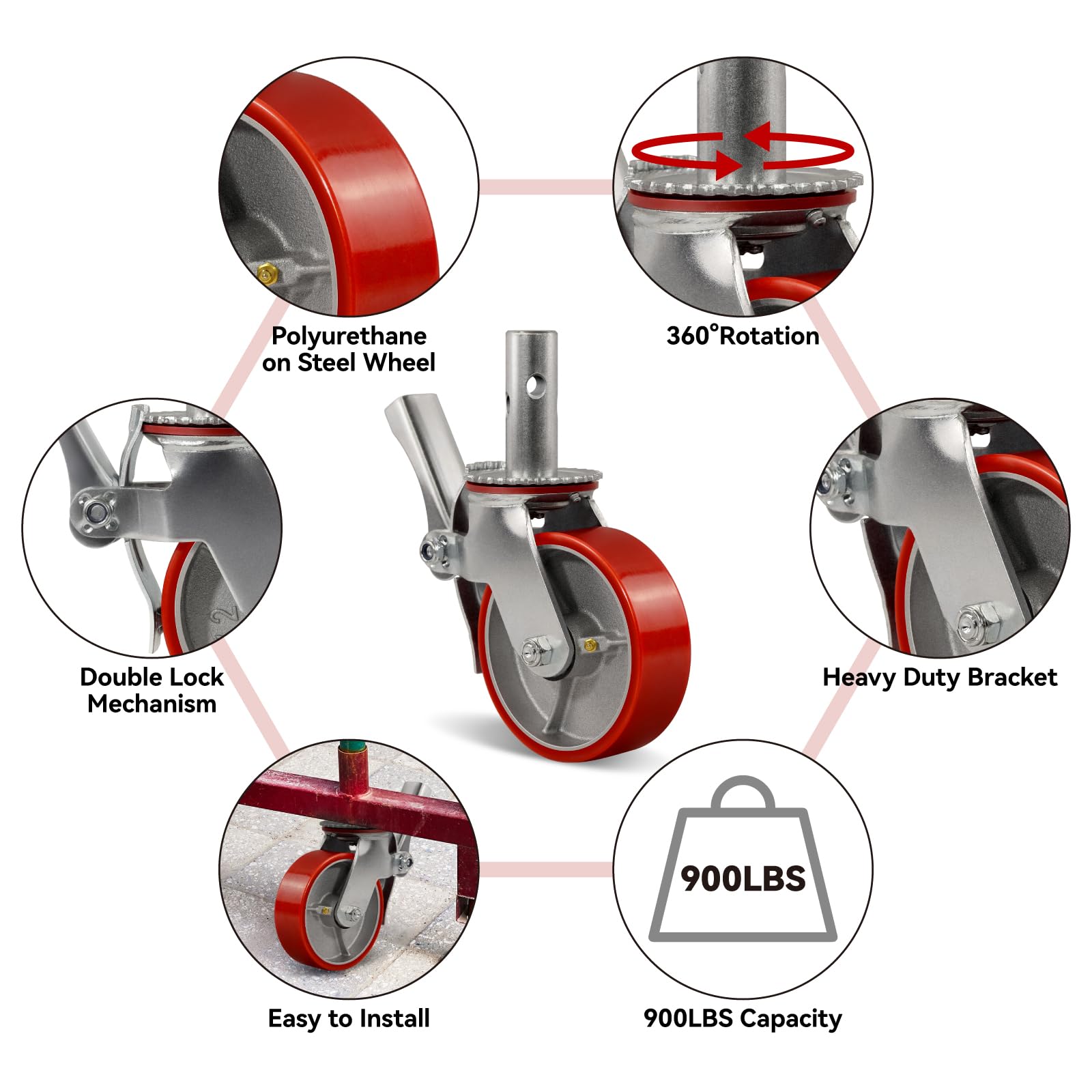 thumbnail: Foghorn Construction 6" Zwenkwielen Set - 4 Stuks - Met Remmen - Zwaar Belastbaar