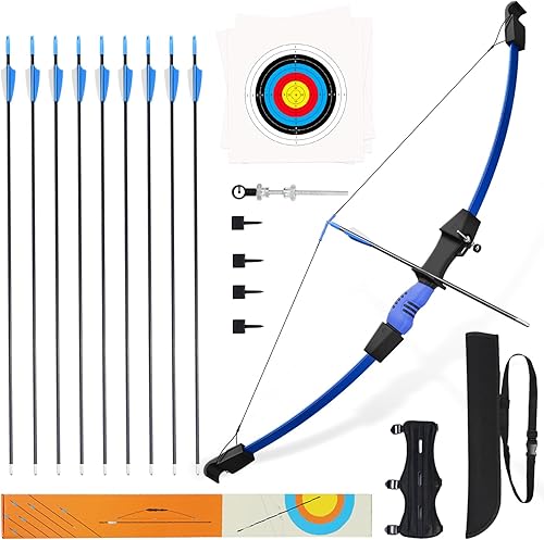 Vista 24 de 40" Youth Bow and Arrow Set for Kids 8-12 & Teens - Ambidextrous Recurve Archery Gear with Safety Arrows - Toys for Ages 8-13, Backyard Games Gift
