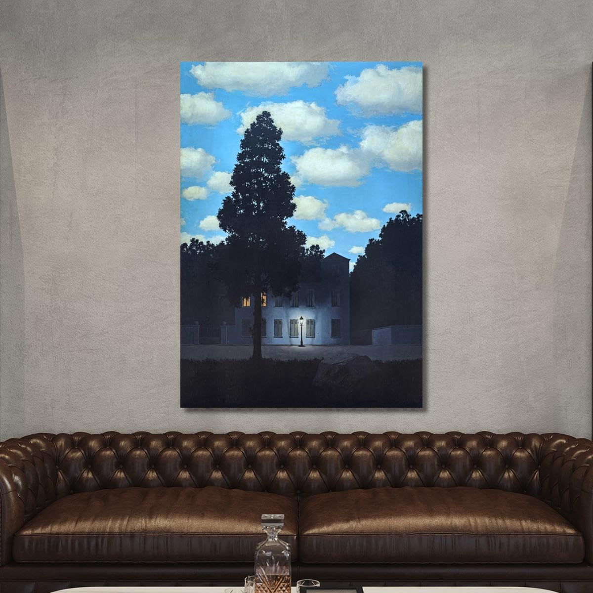 CheQuadro! L'empire des lumières Magritte, grand tableau de haute qualité imprimé sur toile, beaux-arts, encadré prêt à accrocher bsa19-50x70 cm