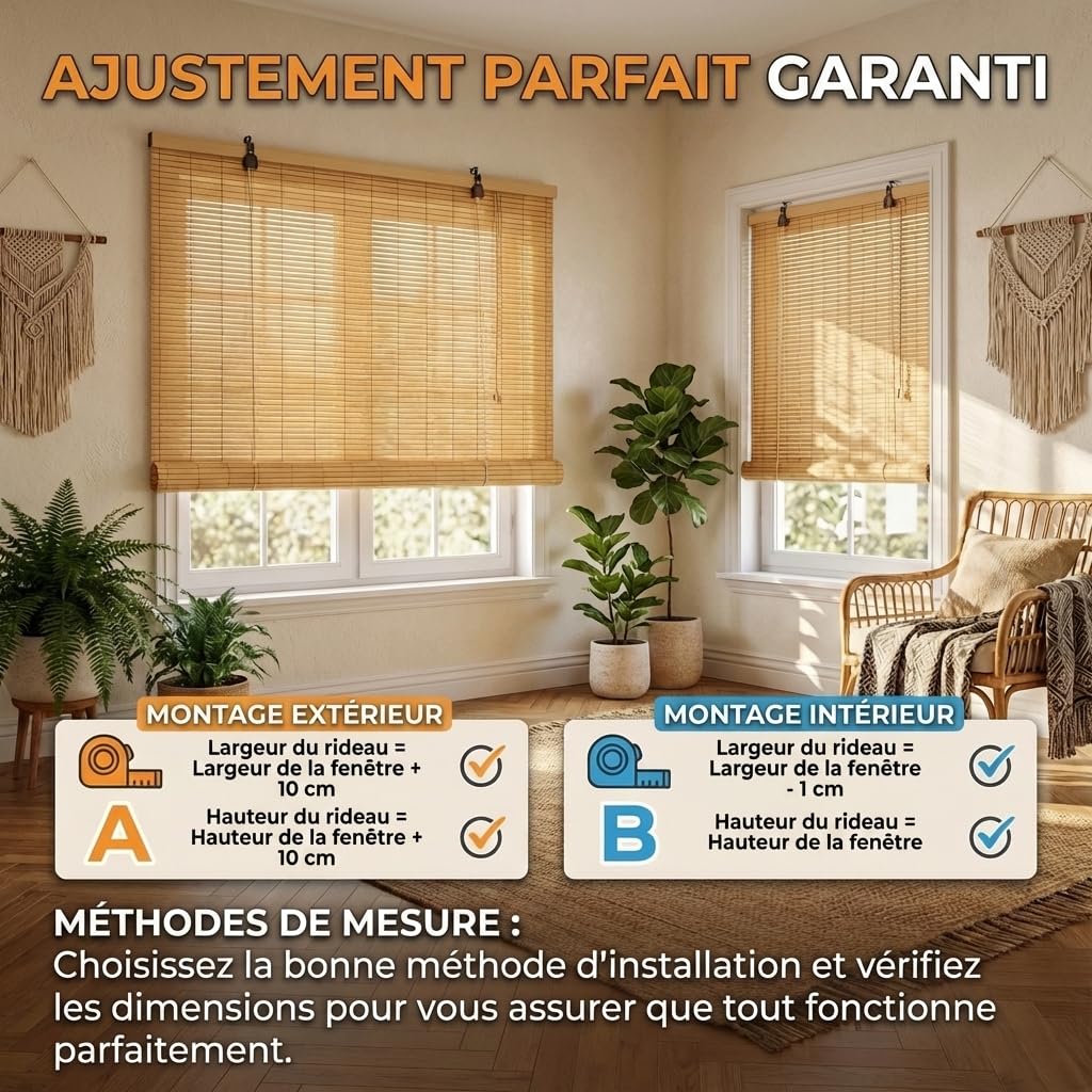 Store Bambou Intérieur, Store Bambou Extérieur, Modèle Enrouleur | Store bambou extérieur pour balcon ou terrasse couverte, enrouleur réglable par cordon avec protection de la vie privée