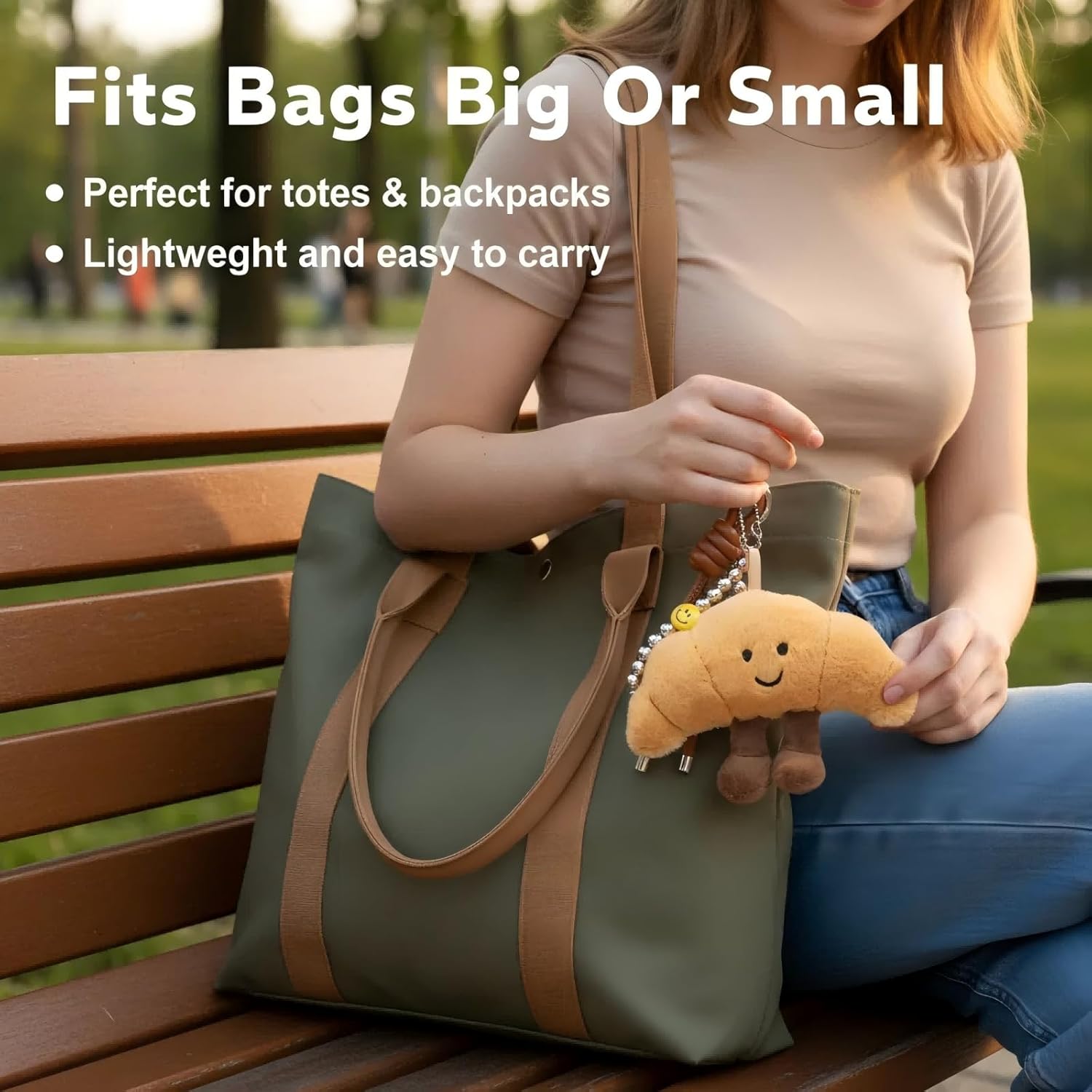 Croissant Plush Keychain - Cute Smiling Face Plushie Charm, Soft Fluffy Stuffed Charm for Purse, Handbag, Backpack & Car Keys - Adorable Bag Charms for Women (Pom Pom Keychain Gift) - Image 5