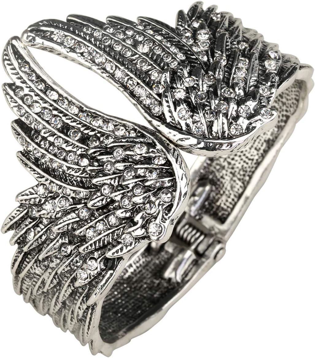 Women's Guardian Angel Wings Hinged Bangle Bracelets Fit Wrist Size 6.5 to 7.5 inch - Lead & Nickle Free - Women Biker Jewelry - Costume Accessories