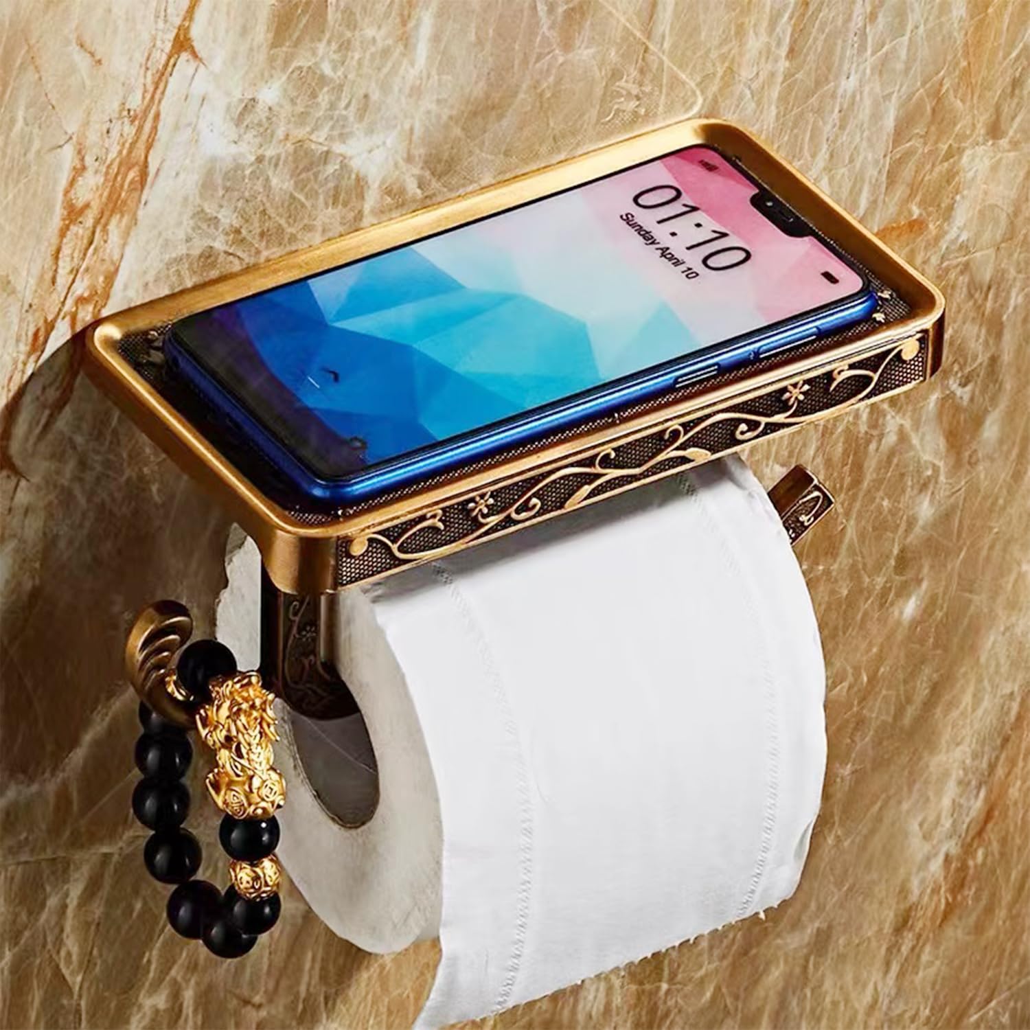 LUYU Wandregal Für Toilettenpapier & Handy – Retro-Design, Wasserdicht, Aluminium