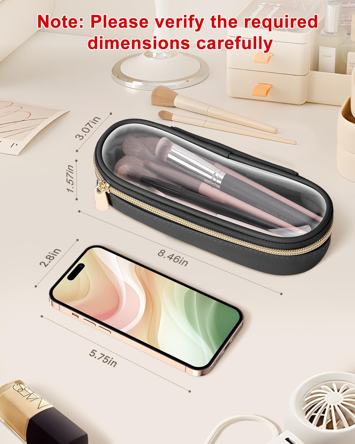 Clear Travel Makeup Brush Holder, Leather Makeup Brush Toiletry Bag, Portable Cosmetic Brush Case, Transparent Waterproof Makeup Brush Storage Bag, Black, Large - Image 3