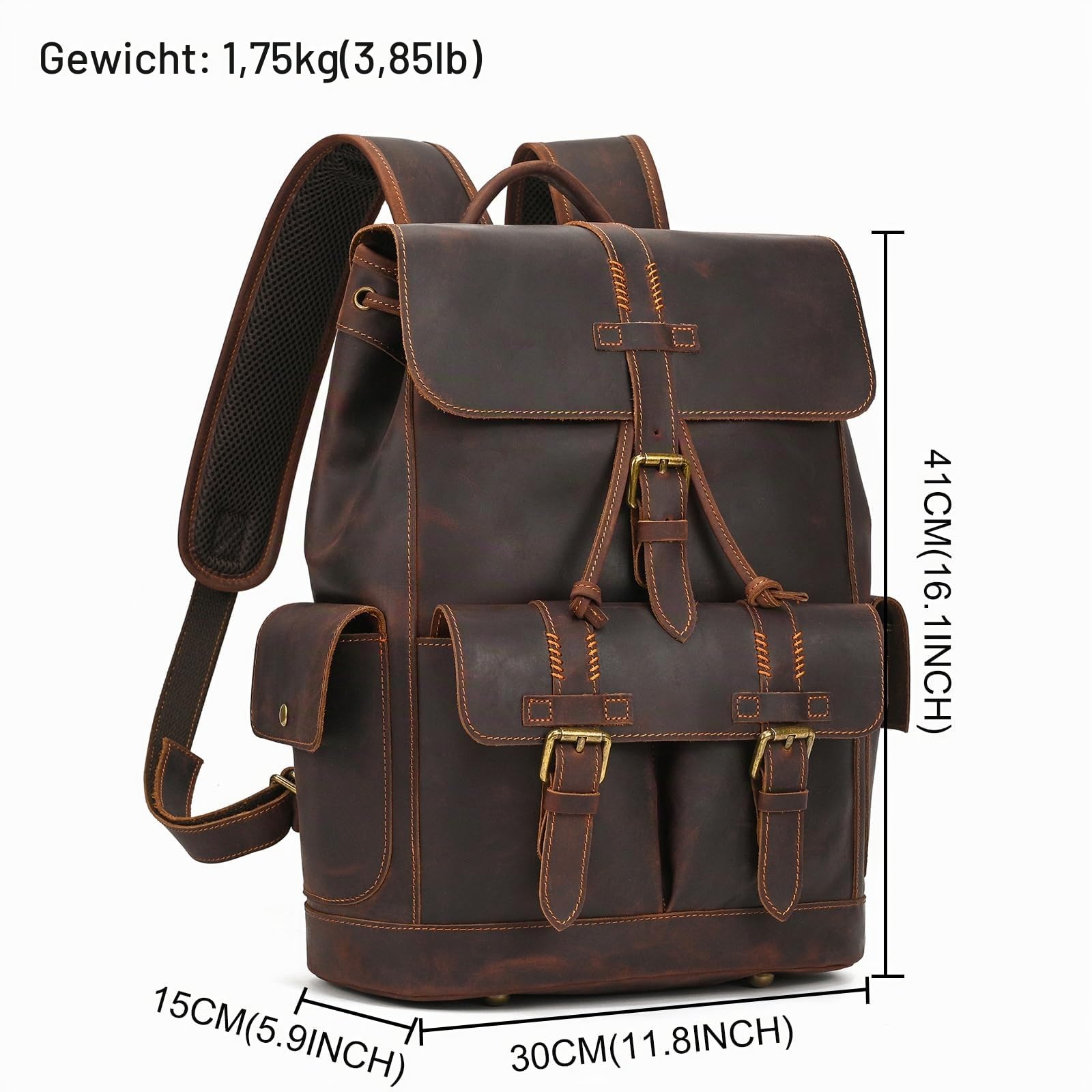 Reiserucksack Leder Rucksack Herren, Groß Handgepäck Travel Backpack 15.6 Zoll Laptop Rucksacktasche Tagesrucksäcke für Weekender Trip Business
