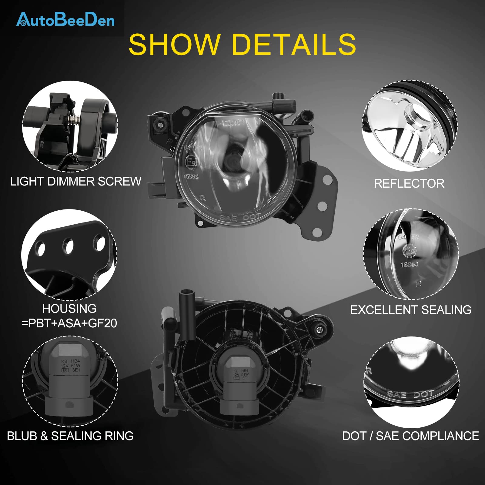 Reflektor przeciwmgielny do BMW serii 5 (E60 E61, 525i 525xi 528i 528xi 530i 530xi 535i 545i 550i), 07/2003-09/2010, wszystkie tylko do pakietu M zderzak/M Tech Sport (przezroczysty)