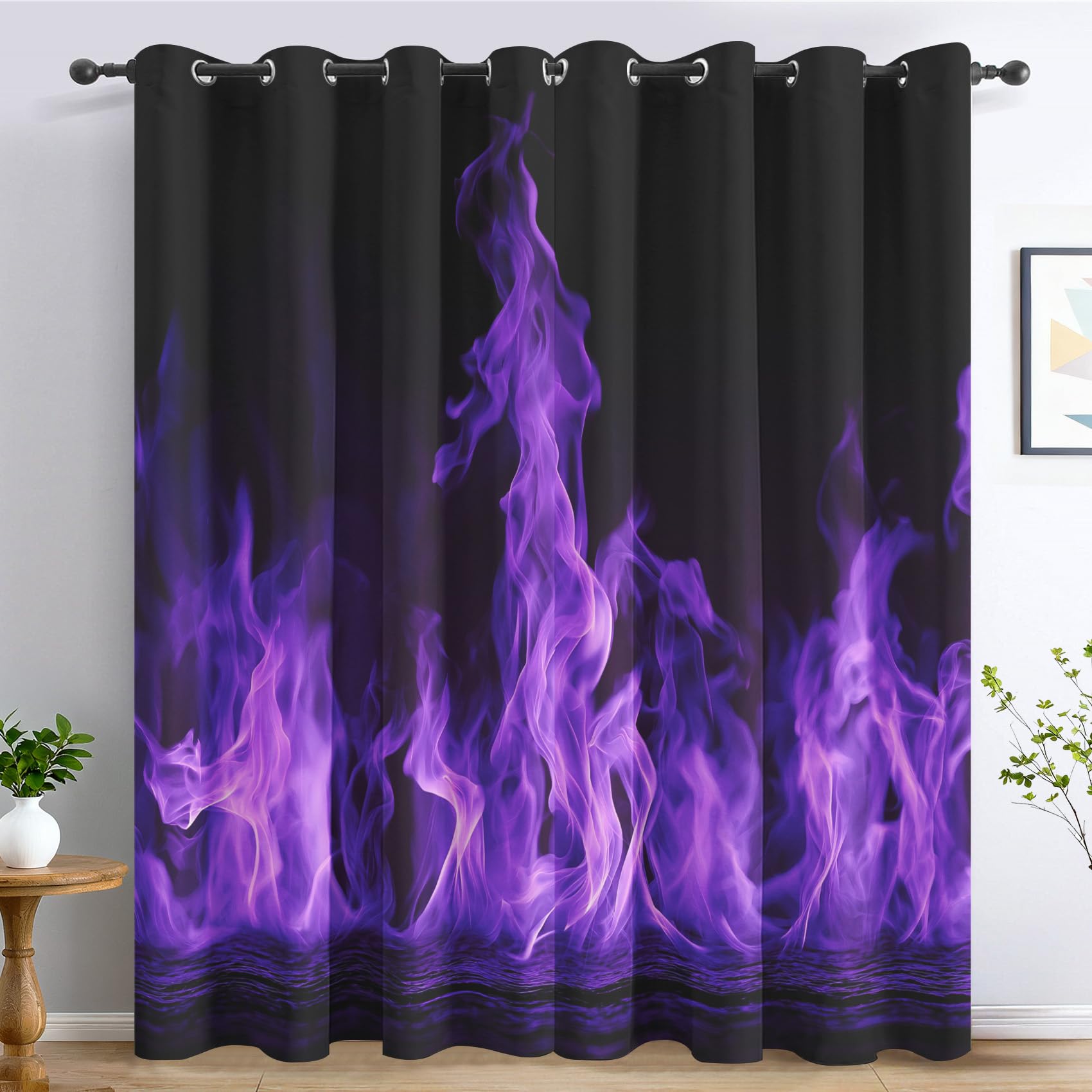 Generisch Lila Flamme Vorhänge Wohnzimmer, Vorhang Blickdicht Feuer Lila Gardinen mit Ösen Schlafzimmer, Thermo Verdunklungsvorhänge 2er Set H160 x B140 cm pw&66