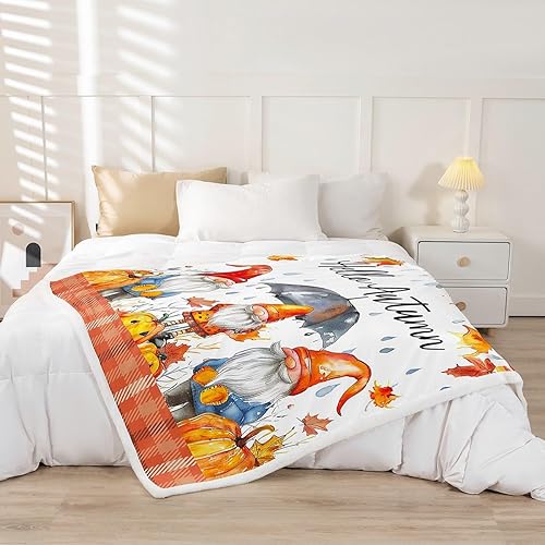 Miniatura 2 de Manfei Manta de gnomos de otoño, calabazas, girasol, hojas de arce, manta de cama para niños y niñas, manta de cosecha de otoño para sofá, manta de