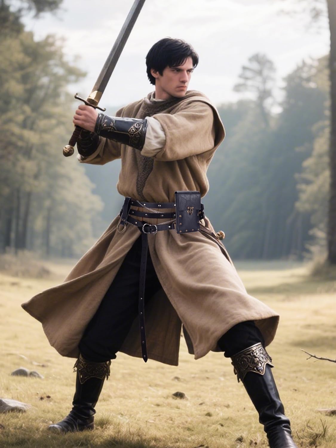 Ultrafun 3pcs Renaissance Belt Accessories Faux Leather Medieval Viking Chain Belt Bag Skirt Hike Ren Faire Costume - Image 7