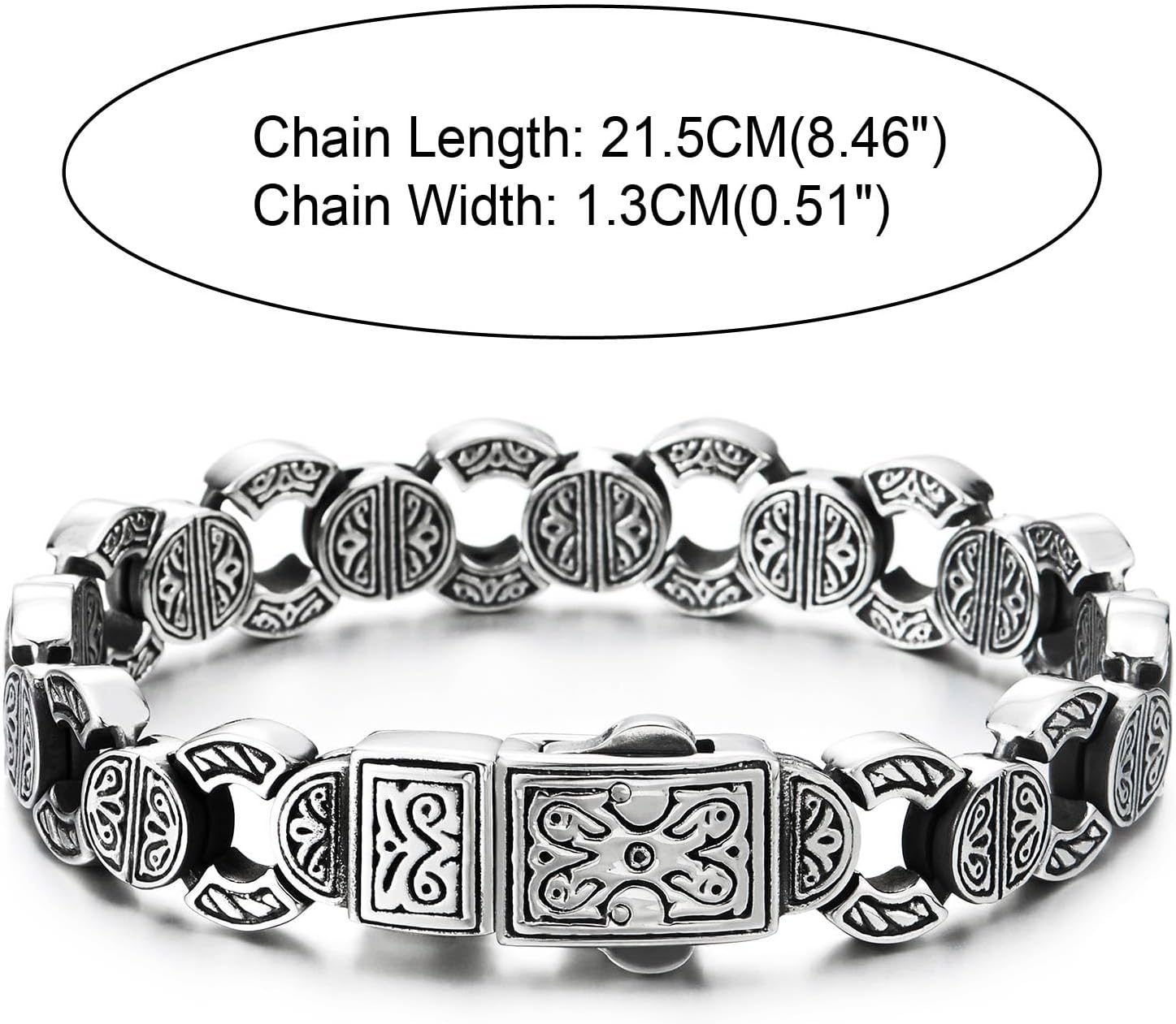COOLSTEELANDBEYOND Mens Tribal Tattoo Pattern Circle Link Chain Bracelet, Fancy Vintage Stainless Steel, Spring Clasp - Image 6