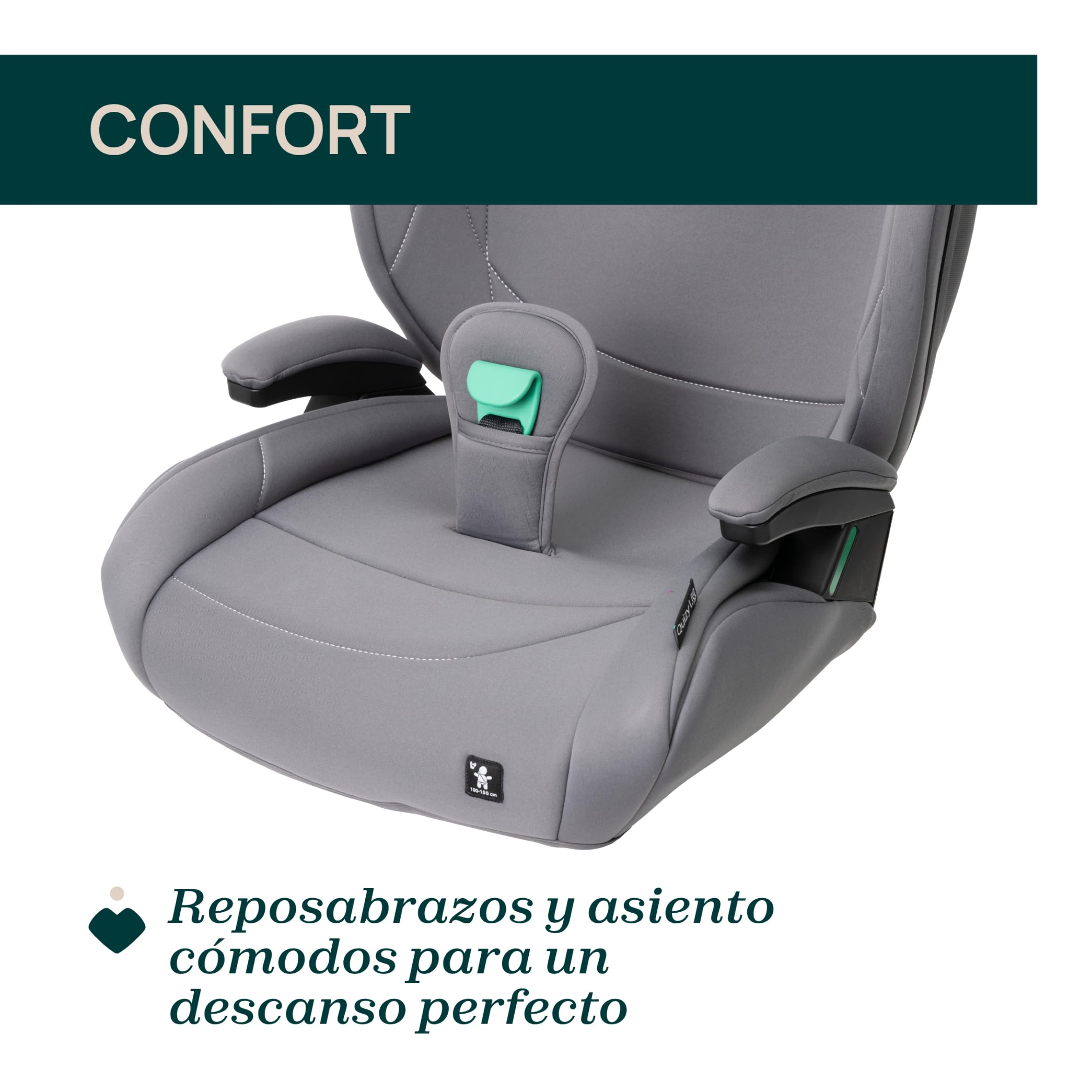 Chicco Quizy Lite i-Size, Silla Infantil para Coche 3-12 Años (100-150 cm), Peso 15-36 kg, Fácil de Instalar, Reclinable, Ajustable en Altura, Reposabrazos Acolchados y Cómodo Asiento, STONE, gris