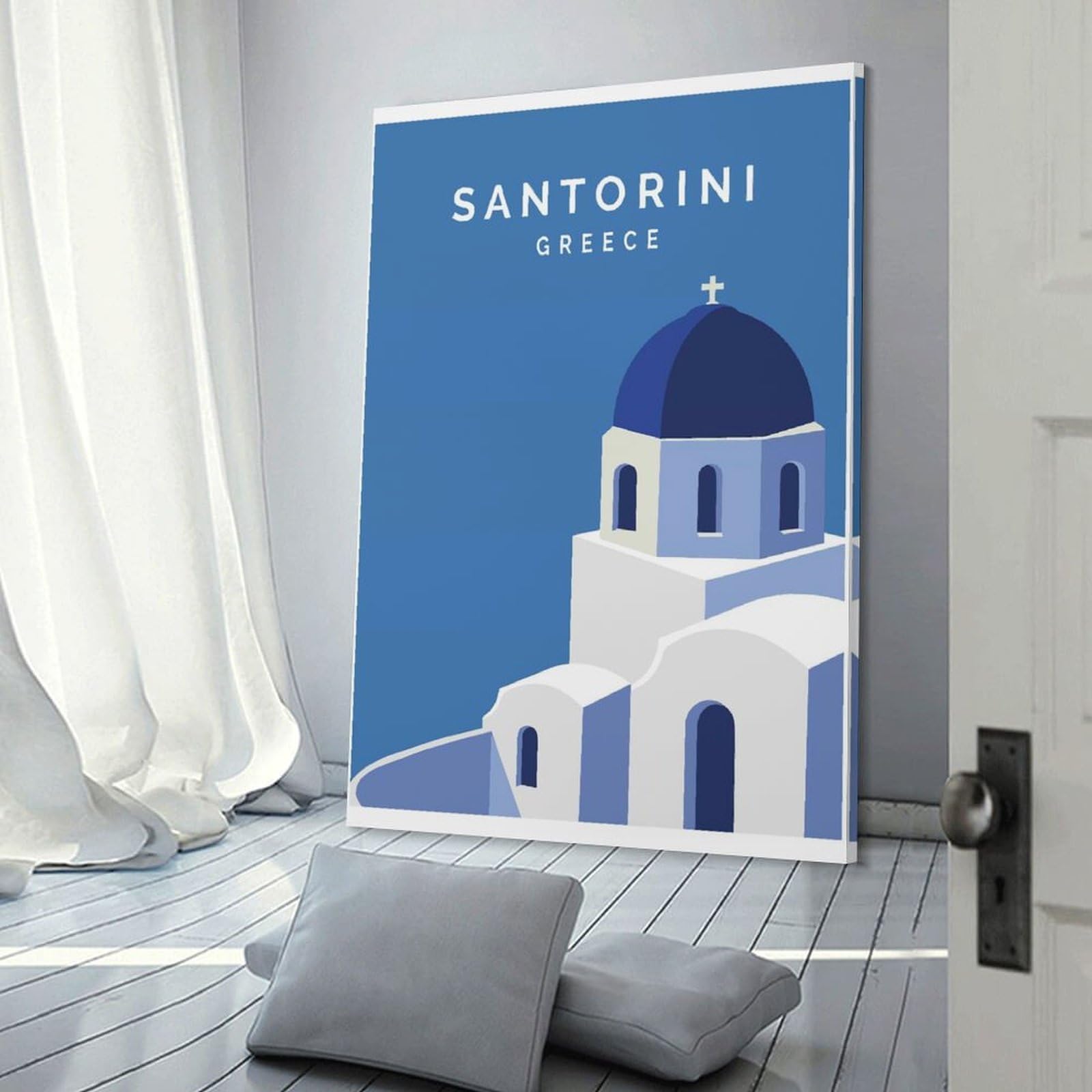 Junmoney Room Decor Wall Art Santorini Greece Minimalist Travel, 24x36inch(60x90cm), for Workspace Walls, Study Corners Or Bedrooms, A Smart Decor Choice for Study Walls