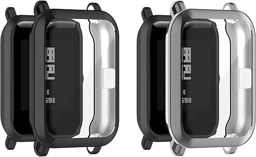 FitTurn Funda de reloj inteligente para Amazfit GTS 2 Mini, Bip 33 ProU ProSLite1SLite 1s, A1608 Watch TPU suave a prueba de golpes Negro