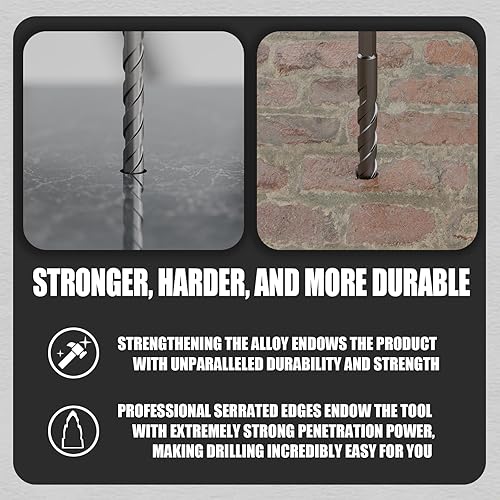 Miniatura 4 de CATITO Juego de brocas para hormigón multidiente, 10 unidades, mango de 5.92 pulgadas, broca de mampostería de varios dientes, punta de carburo,