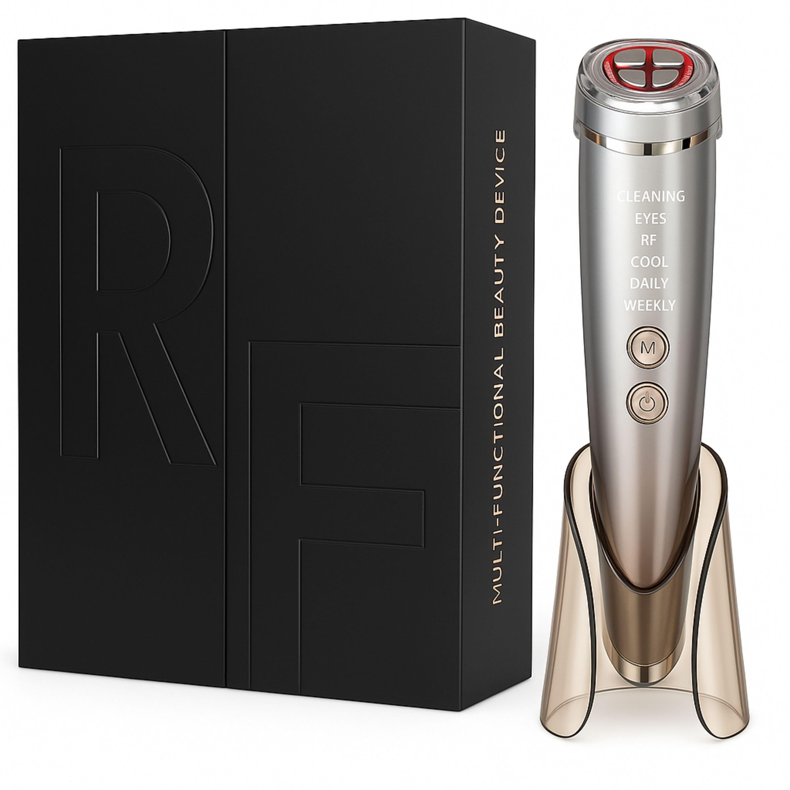Radiofrecuencia Facial 6 en 1 - Alta Frecuencia Luz Roja LED y Limpieza Facial - Aparato Antiarrugas - 3 Luces LED Naranja Azul y Roja - 6 Modos Diferentes - Especial Ojos Cara y Cuello