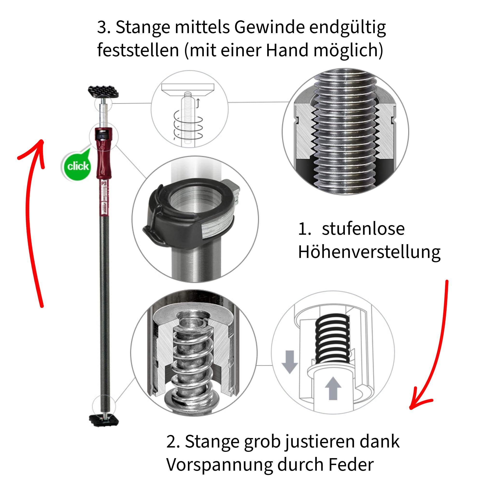 Piher Lastenstangen 2er-Set (P3 155-290cm) | Verstellbare Deckenstützen für Innenausbau, Ladungssicherung & Baustellen | Robuste Montagestützen mit hoher Tragkraft
