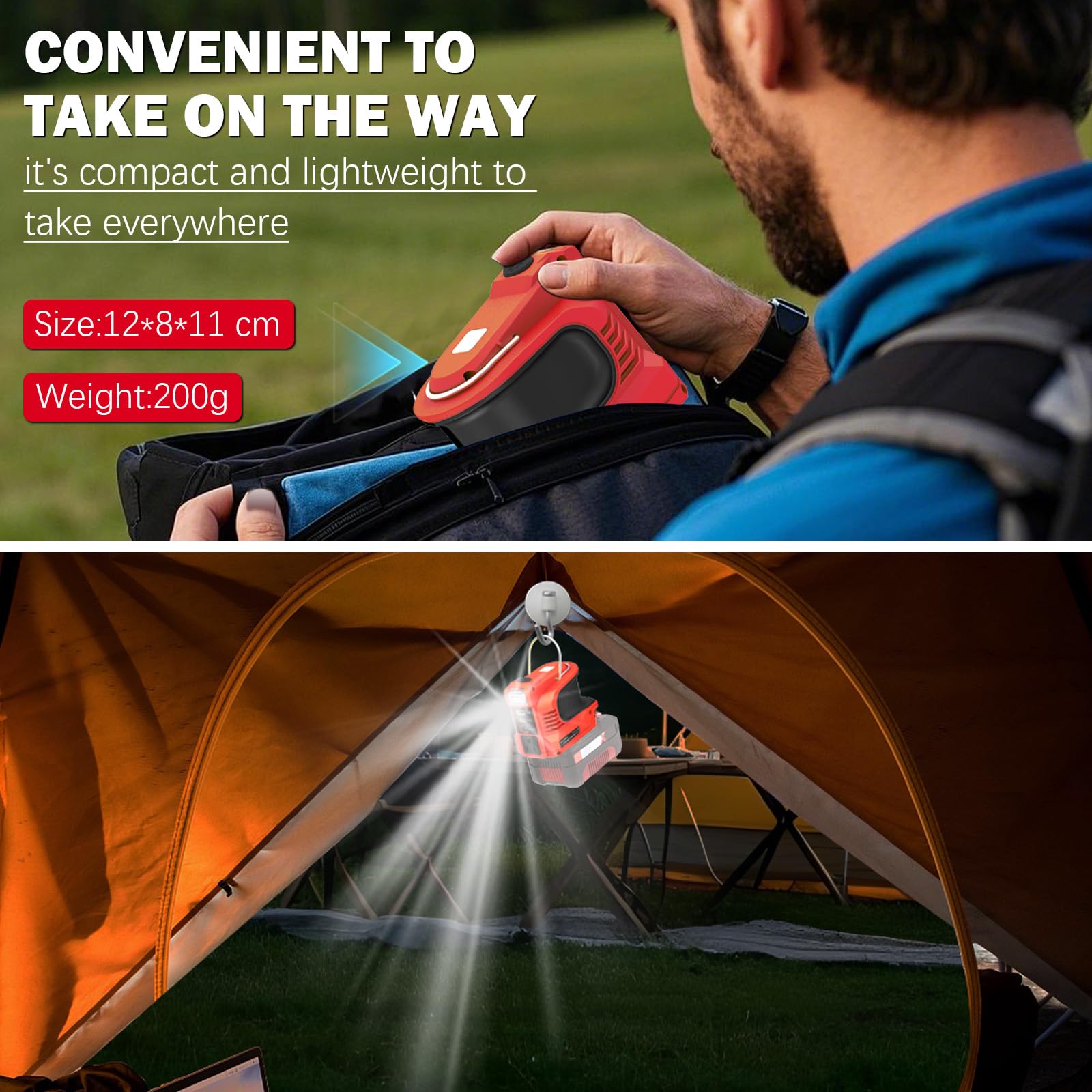 Inverter per batteria Einhell da 18 V, DC 18 V a AC 220 V, adattatore con connettore USB Type-C DC12 V e lampada LED, unità di emergenza per campeggio