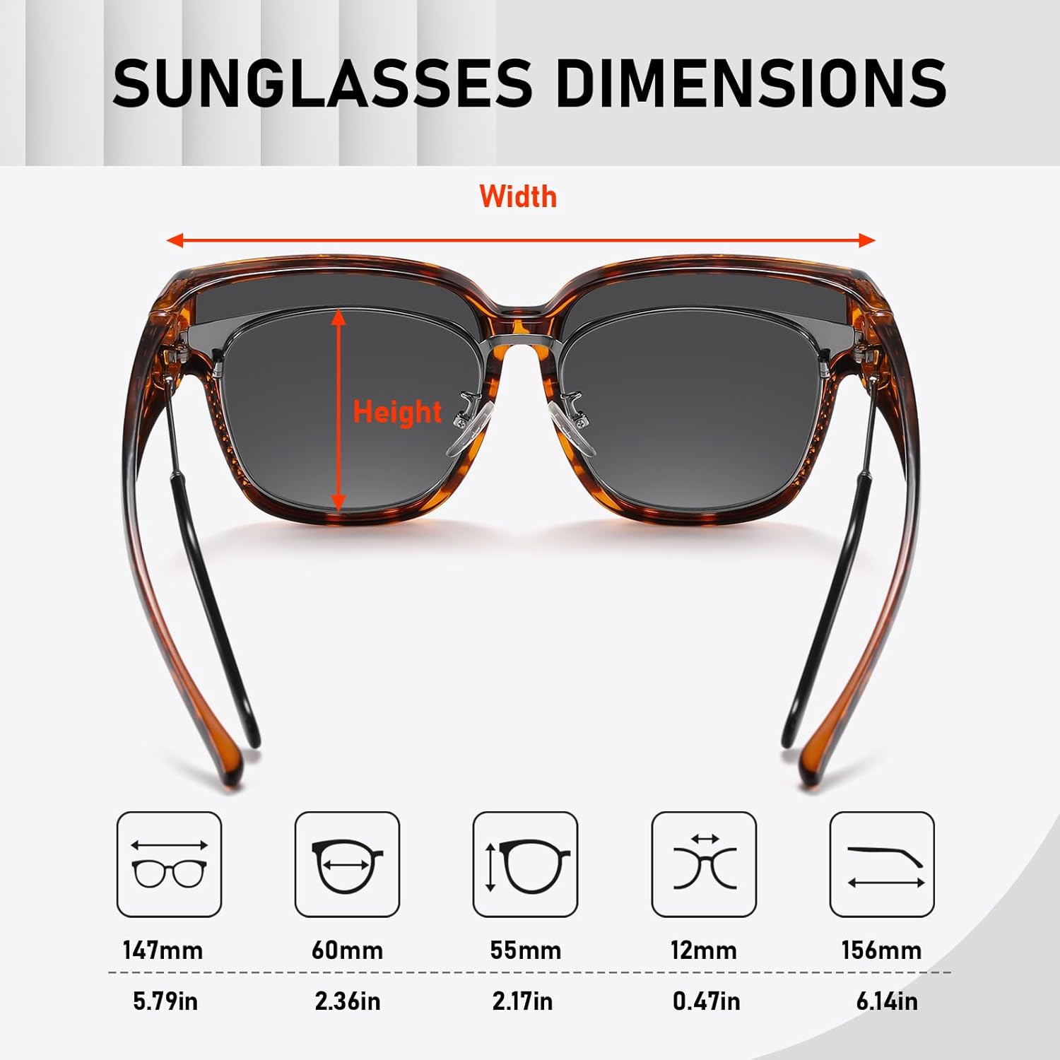 Polarized Sunglasses Over Glasses Men Women,UV Protection Square Sunglasses Wrap-around Driving,Lightweight TR90 - Image 5