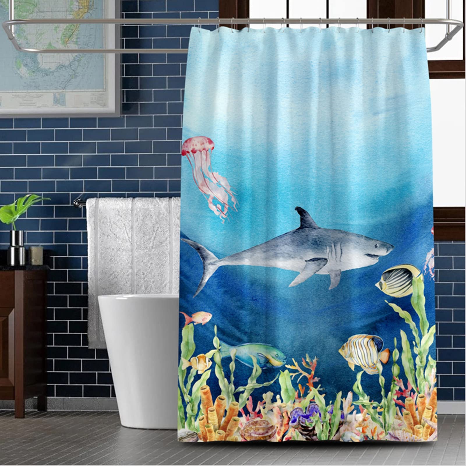 Rideau de douche requin KnSam fini les moisissures dans la salle de bain