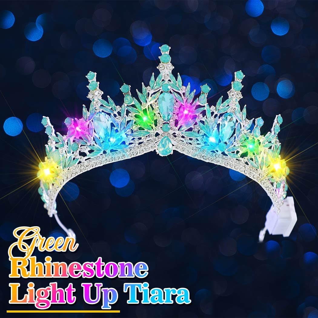 Brishow Light Up Fantasy Rhinestone Gold Crowns,Bridal Wedding Tiaras,Queen Headpiece Jewelry for Women