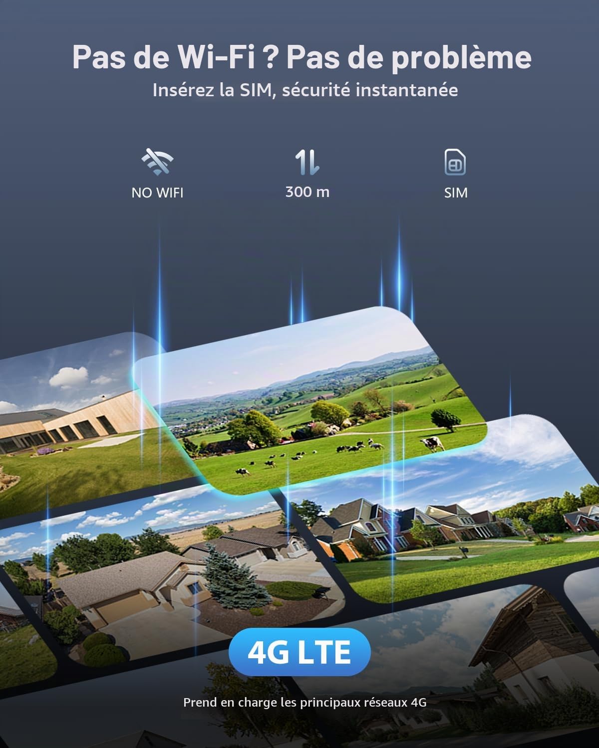 Ctronics 2.5K 4G LTE Caméra de Surveillance Extérieure à Double Objectif Zoom Hybride 10X, Suivi Auto, Vision Nocturne Couleur 30m, Rouge/Bleue, PC/App, NVR/FTP, Cloud/Carte TF 128Go, Murale & Plafond