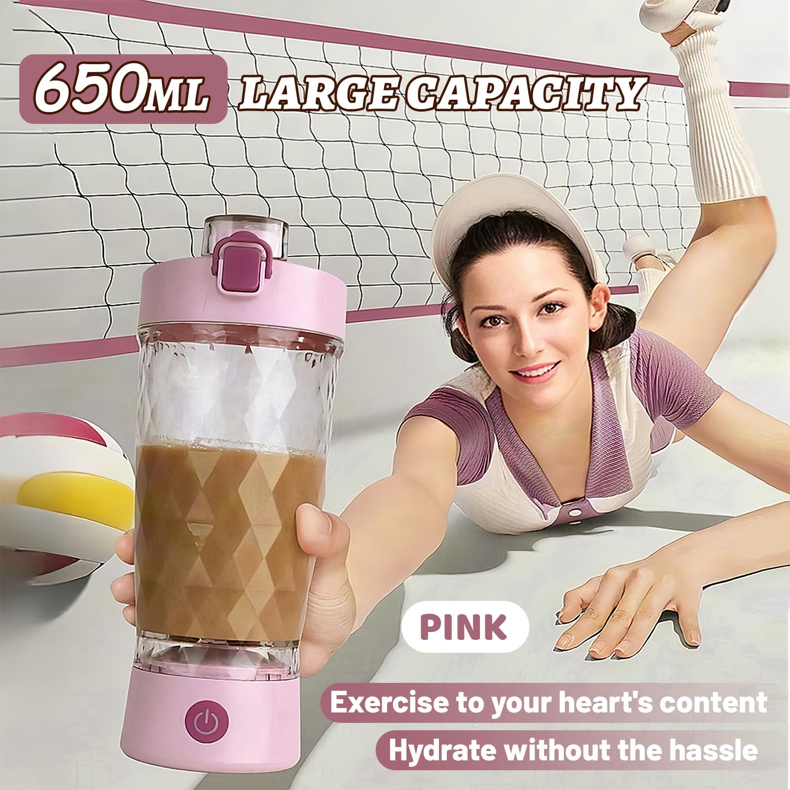flintronic Bottiglia per Shaker per Proteine, 650 ml Shaker per Proteine Elettrico, Tazze Shaker Ricaricabili USB, Protein Shaker Bottle con Vano Portaoggetti, Senza BPA, per Frullati Proteici