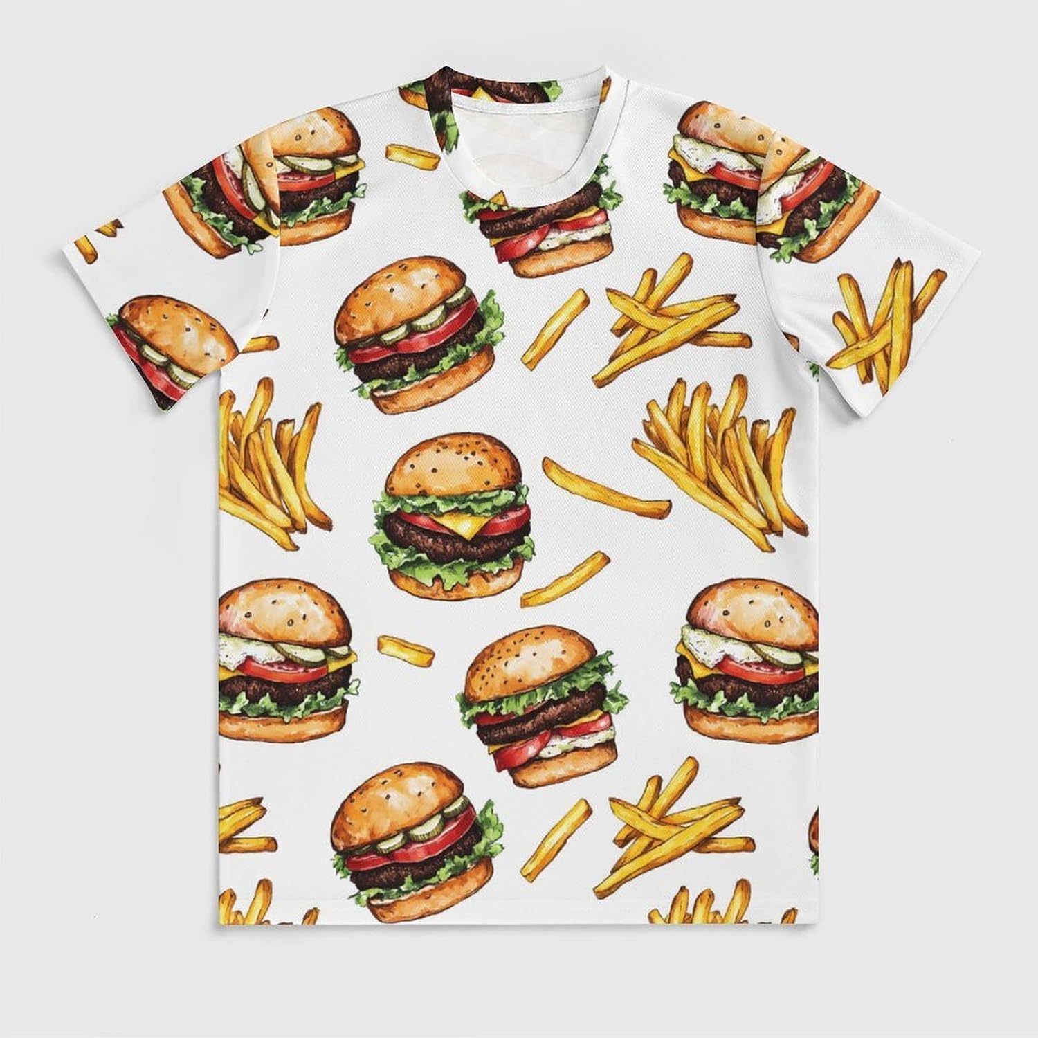 Hamburger French Fries Men's T-shirts Short Sleeve Tees Undershirts Crewneck Tops for Sports Casual