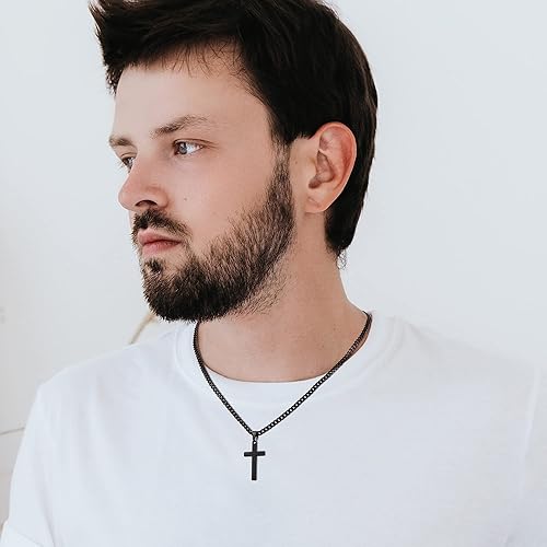 Miniatura 5 de LUXEJEW Cross Necklace for Men, Silver Black Gold Stainless Steel Cuban Chain Cross Pendant Necklace for Men