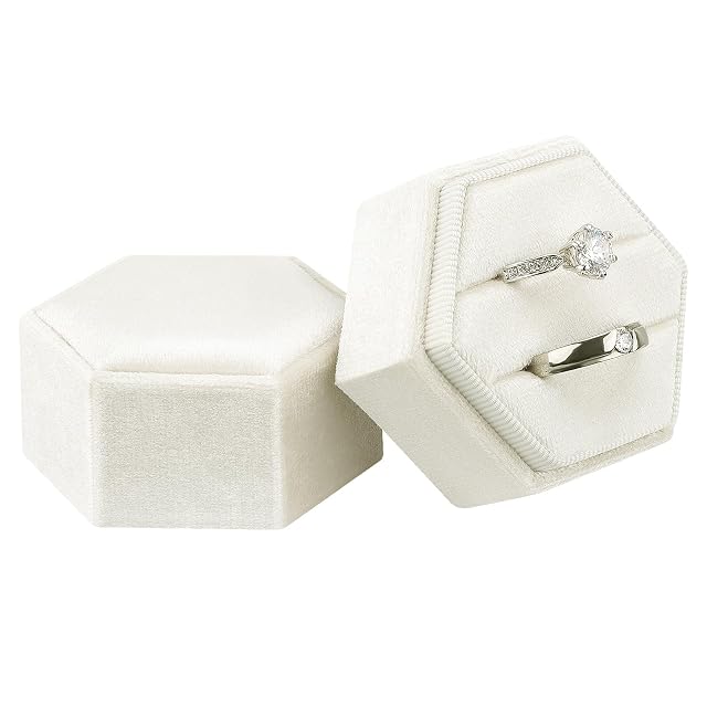 DesignSter Velvet Jewelry Ring Box 2 Slots Jewelry Ring Gift Box Vintage Ring Display Holder with Detachable Lid