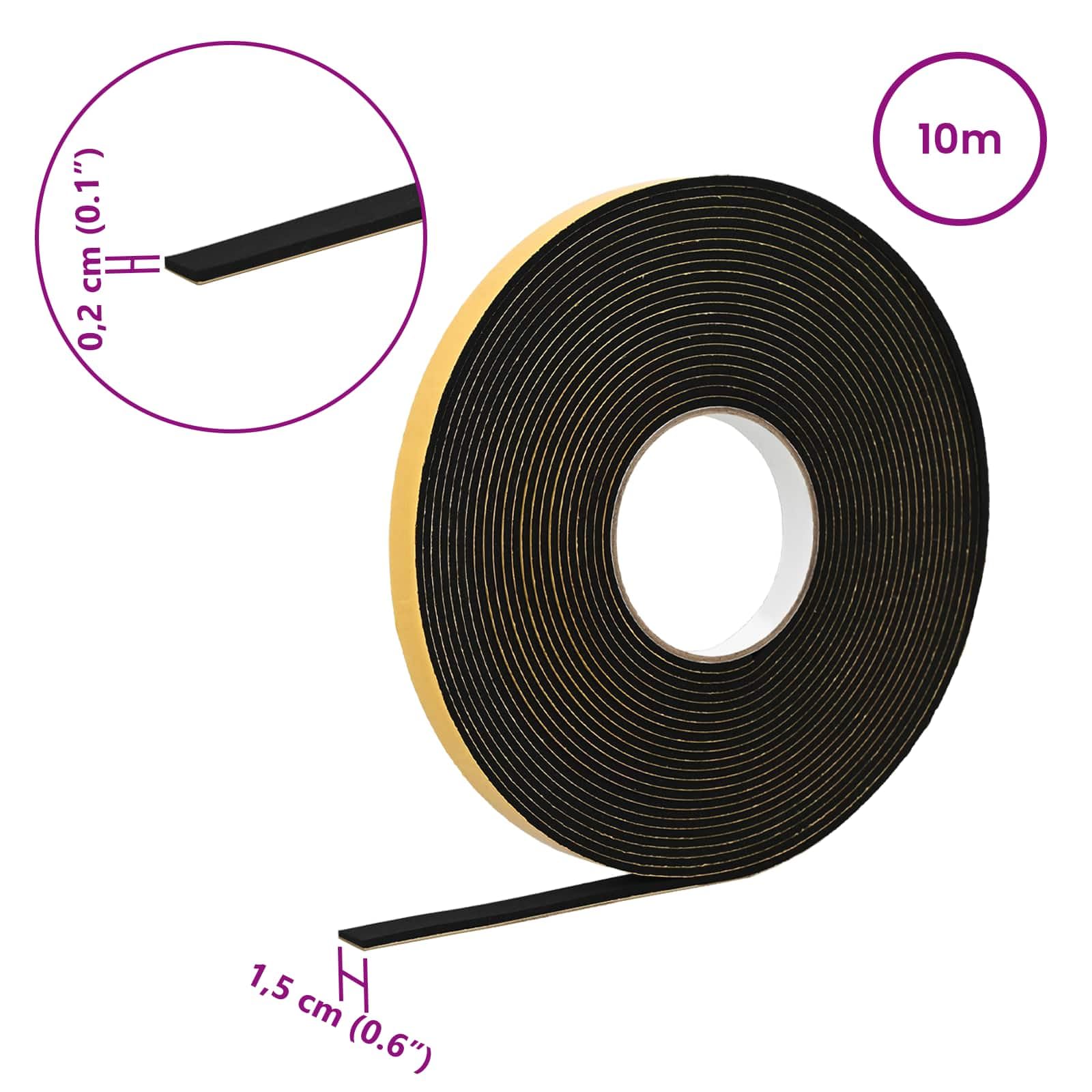 Cinta de sellado autoadhesiva de espuma CR negra, 15 mm x 10 m x 2 mm, 1 rollo para puerta, ventana, pared, suelo, tubería y sellado contra el polvo, aire y agua