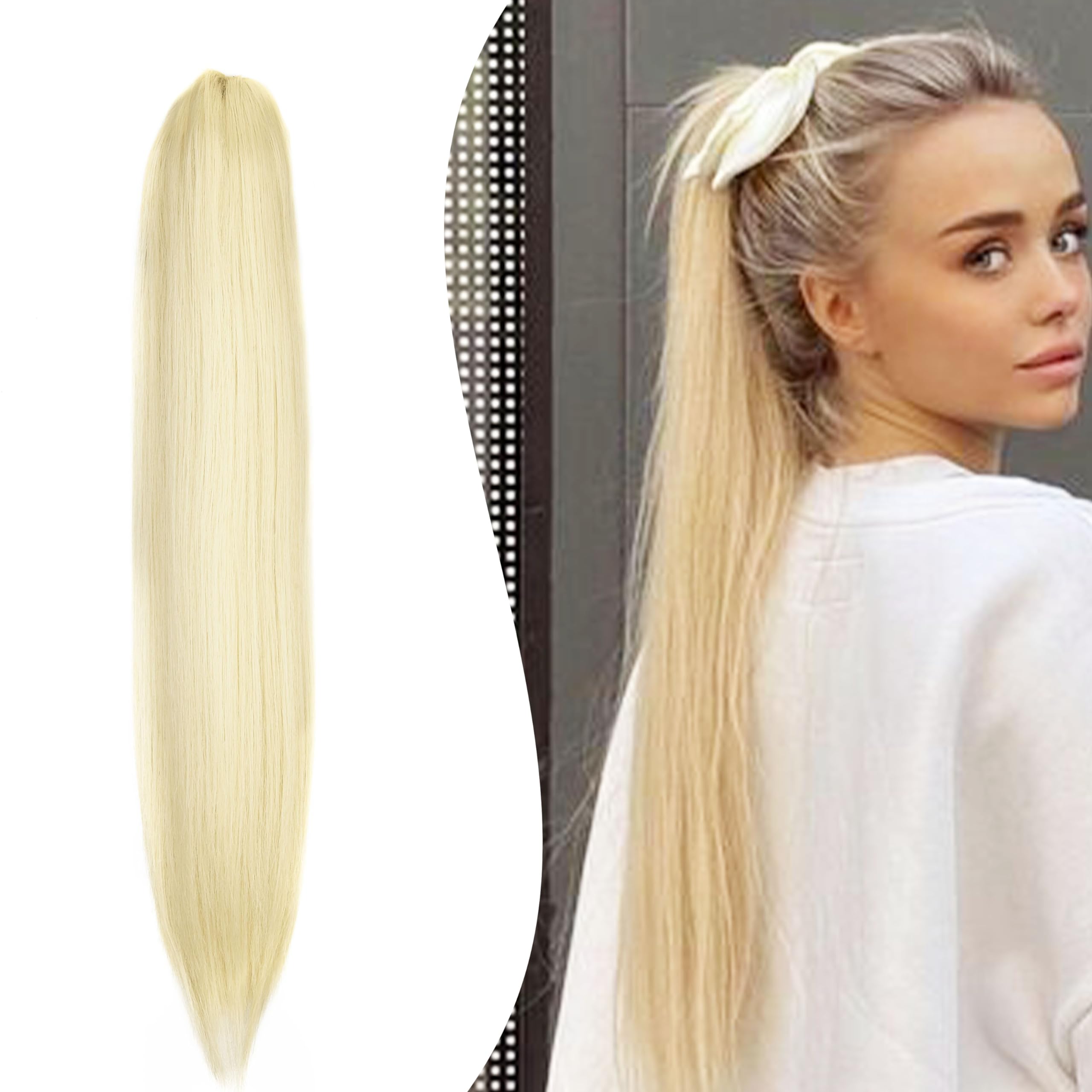 Gairyan 52cm Coda Finta Capelli Extension Lisci con Pinza Posticci per Capelli Sintetici Extension Coda Capelli Lunghi Clip Coda di Cavallo Claw Ponytail Parrucchino Naturale per Donna, Bleach Blonde