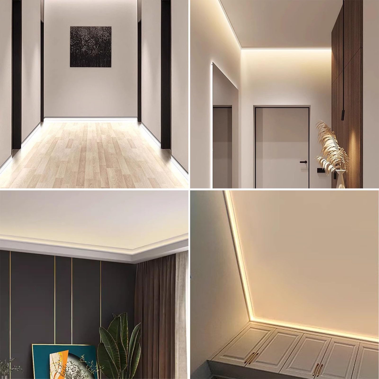 Profil aluminiowy do taśm LED, Profil aluminiowy Listwa koronowa Kanał LED pod szafką Oświetlenie teatralne Świecąca listwa przypodłogowa Instalacja w wielu rozmiarach(24m/78.7ft)