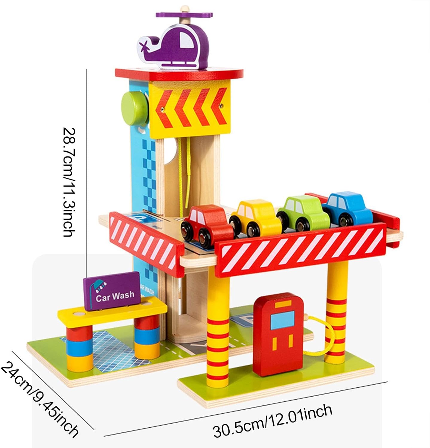DuskHaven Wooden Parking Garage Playset Educational Kids Gifts Three Tier Garage Toy