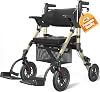 VOCIC Senior Walker with Seat, Roller Walker Transport Wheelchair, Lightweight Folding Adult Rolling Walker, Roller Transport Chair with Brake, 2-in-1 Walker Wheelchair Combo Z51-2024 New