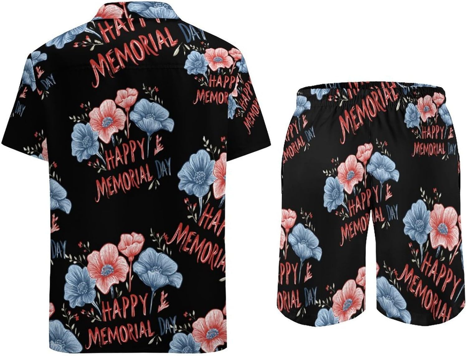 Happy Memorial Day Flower Men's Summer Beach 2 Piece Outfits | hawaiian button down shirt and shorts,vacation cruise,mens bathing suit