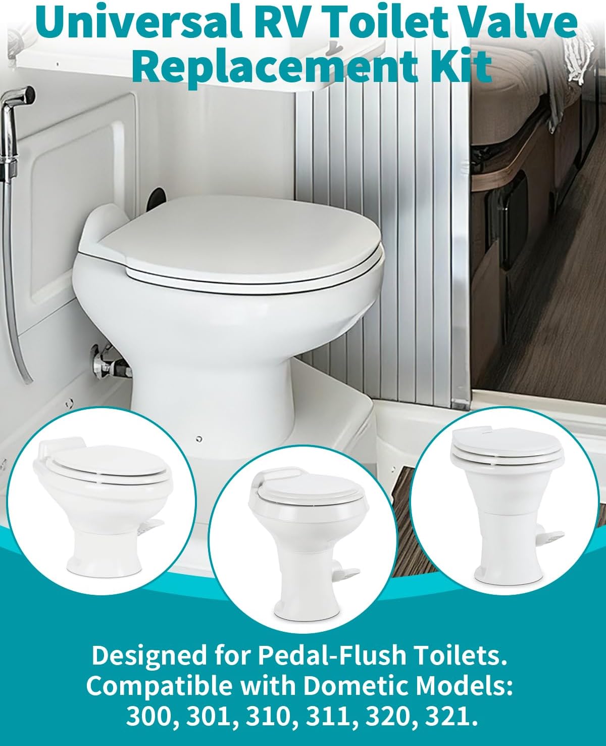 385311641 RV Toilet Valve Replacement Kit Compatible with Dometic Toilet Valve 300-321 Series, Freeze-Resistant & Leak-Proof Design, Includes Hose Clamp & Fasteners for RV Camper Pedal-Flush Toilets