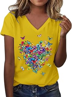 Camiseta de mujer con cuello en V, parte superior informal para actividades diarias, diseño suave y cómodo, perfecto para el tiempo libre, ideal para pantalones vaqueros