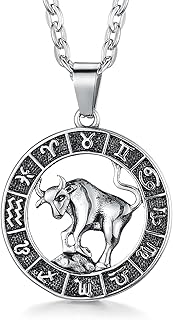 Zodiac Sign Pendant Necklaces for Women Men Stainless Steels Leo Constellation Horoscope Medallion Retro Celestial Astrology Jewelry