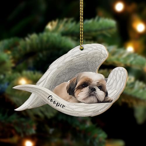 Adorno plano 2D conmemorativo Shih Tzu personalizado  Recuerdo de alas de ángel para pérdida de mascotas, simpatía y recuerdo