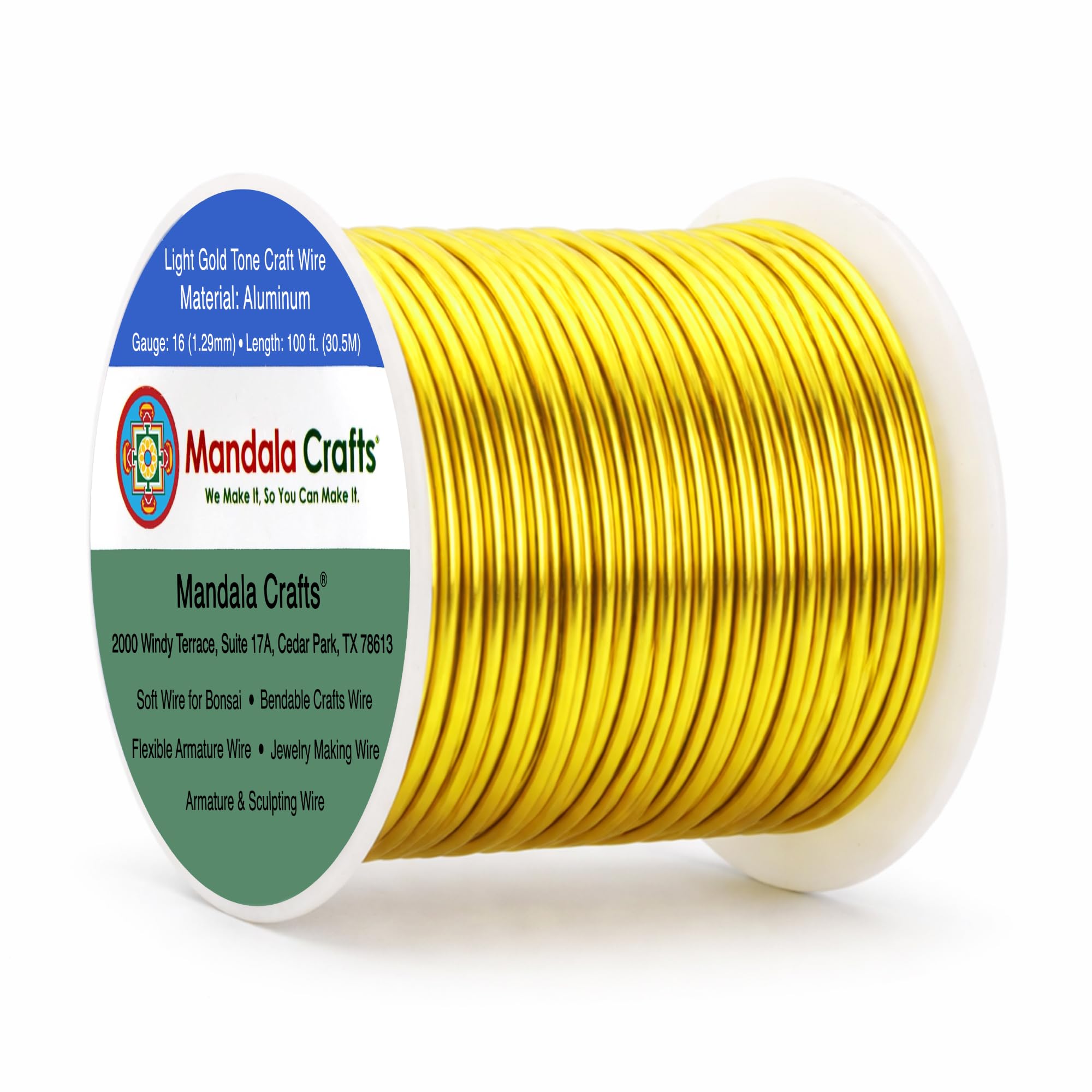 Mandala Crafts 16 Gauge Light Gold Tone Anodized Aluminum Craft Wire 100 FT